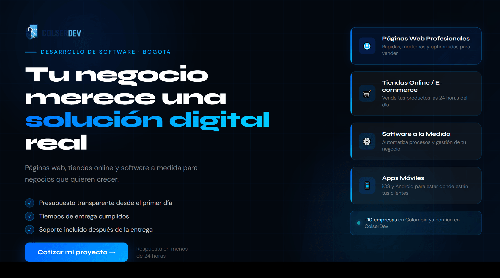 Mockup de software premium de ColserDev